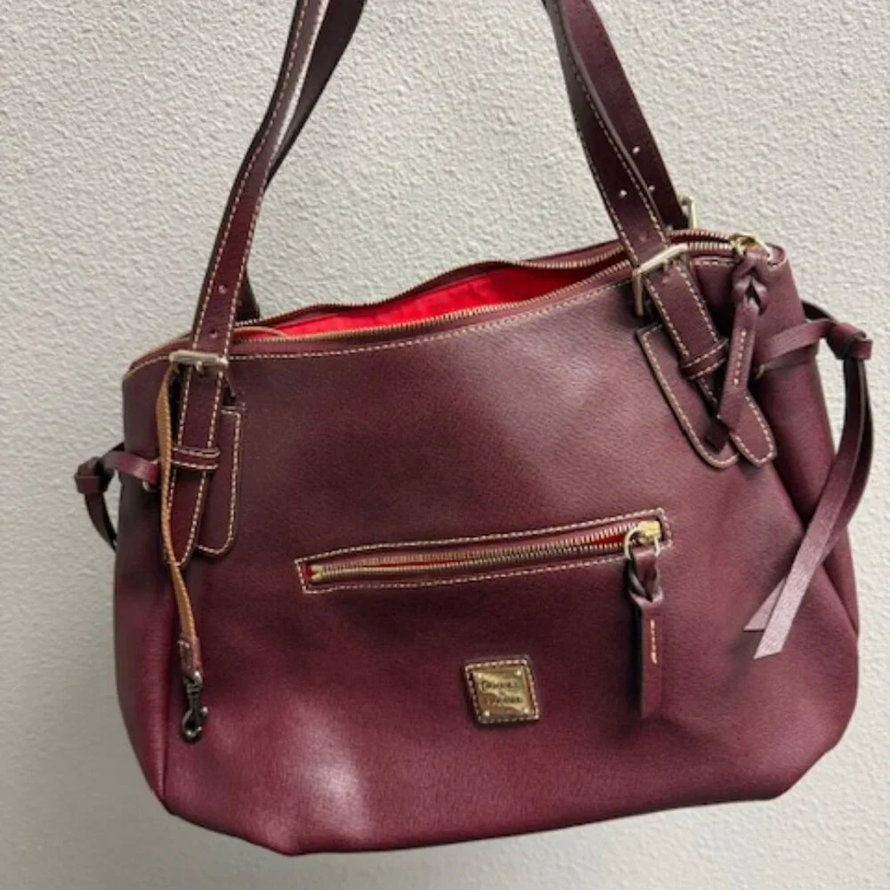 Dooney & Bourke Burgundy Leather Tote Shoulder Bag - Picture 1 of 8